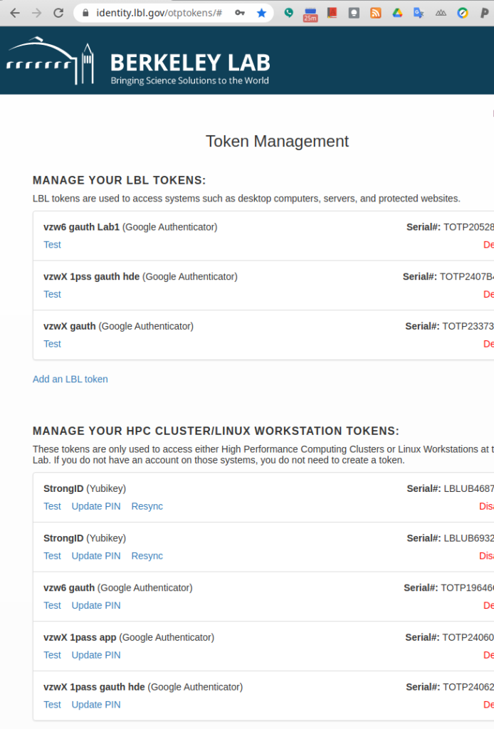 Token Management Page