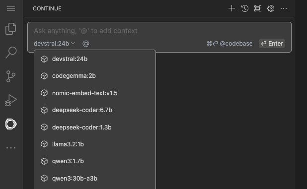 VS Code Continue Interface